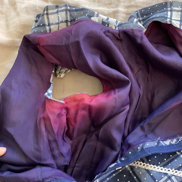 Vintage Plaid maxi dress prairie folk blue white - Picture 7 of 11